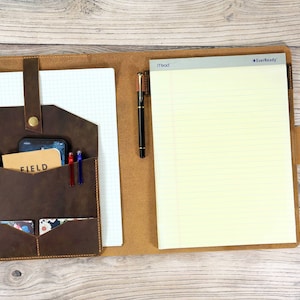 Portafolio de cuero personalizado, portafolio de 8,5 x 11, organizador de folio con cubierta de cuero para bloc de notas tamaño A4/carta, bloc de escritura X04-L05LPF