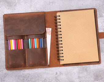 Leather Sketchbook Cover 5.5x8.5 A5, Refillable Artist Journal Case, Personalized Artist Gifts T01-LSP58N