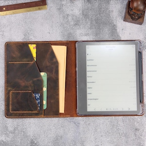 Vintage Kindle Scribe-fodral i äkta läder, personligt Kindle Scribe-foliofodral med fickor, Kindle Scribe-organiseringsfodral V09-LKSB05C
