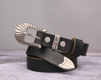 Black Brown Western Leather Belt for women, Designer belts for women, Dress waist Jeans Waist Belt U09-LWBBP