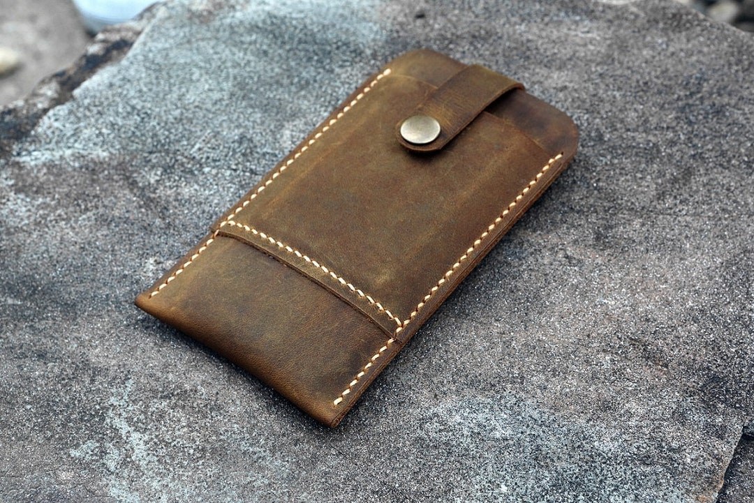 Personalized Vintage Distressed Leather iPhone Sleeve Card Holder ...