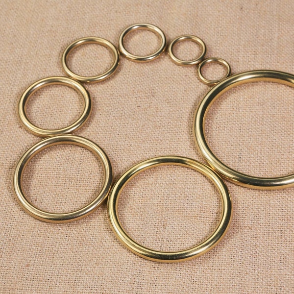 Heavy duty solid brass rings no seam , 1 2 3 inch big brass o ring craft rings for bag belt crafts , macrame supplies H08-BRNS