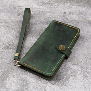 Cartera de piel auténtica para iPhone 16, 15, 14 Plus, Pro Max, color rojo y verde, para mujer y niña, IPX0MW