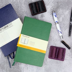 Embossing Tooled Leather dual pen pencil holder for notebook journal , leuchtturm1917 pen loop , notebook pen pencil holder clip W10-ELDPH