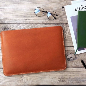 Hand stitching veg tan leather macbook air sleeve case , brown leather macbook pro sleeve case , macbook air pro 13 14 inch sleeve X08-VBLMS