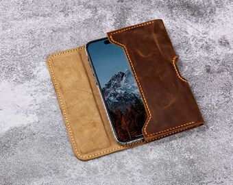 Custodia In Pelle Scamosciata Marrone Per IPhone 11 (6.1'') Con Clip E Taschino - Luxmo