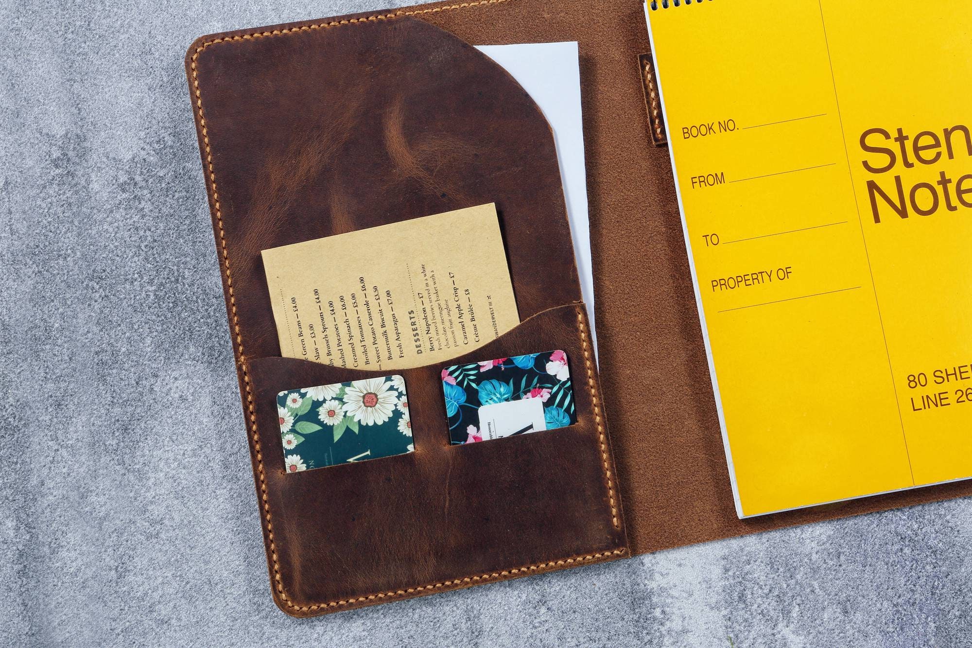 Record Notebook Cover Personalized Leather Cover for Top Steno Pad 6” X 9” Notepad , Leather ...