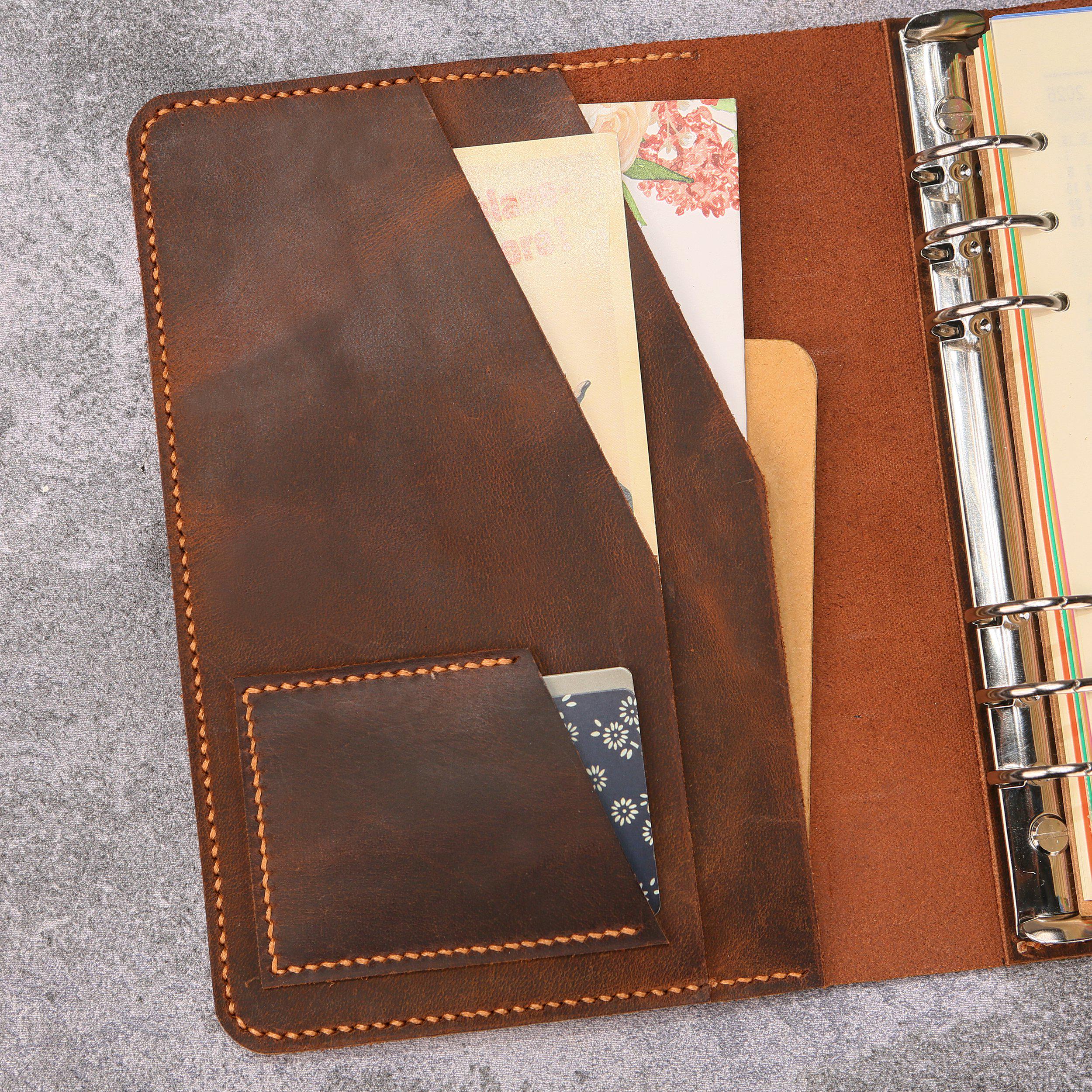 KISSKI·H Olvido Lederen A5 Planner Binder Notebook voor Mannen, 6 Ring Journals Cover met Strap, Hervulbare Organizer Notebook Inserts Papier, Reisdagboek Notebook, Gift, Donkerbruin