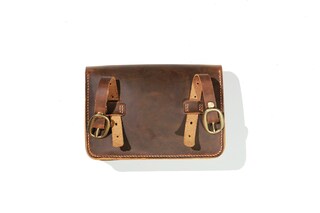 HERTE Borsa Da Sella In Vera Pelle Per Manubrio Bicicletta - Fatta A Mano, Vintage, Marrone (17,8x7,6x10,2 Cm)