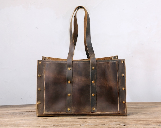 Custom leather tool bag box , vintage leather tool tote bag for men , leather anniversary gift husband gift FREE SHIPPING - TB05C