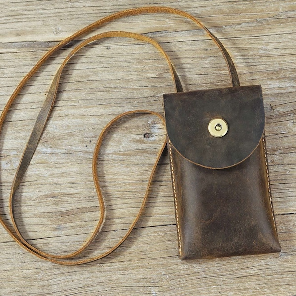 Bolso de cuero retro vintage de cuerpo cruzado pequeño, bolso de cuerpo cruzado de diseñador de cuero angustiado, bolsa de teléfono de eslinga para hombres mujeres - SPB05S