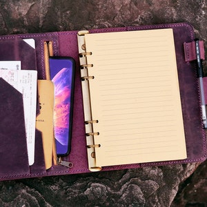 Personalized vintage purple leather notebook cover diary planner A5 distressed leather refillable travel journal binder NBA523TB
