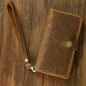 Mujeres Vintage marrón cuero angustiado Wristlet GalaxyS7 Edge billetera móvil cartera / cuero Galaxy S6 caja de la cartera de borde cubierta GS20MW-B