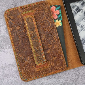 Women embossing leather kindle paperwhite 12th 11th case , Tooled leather 2024 Kindle 11th gen case cover, Kindle Oasis case W11-KD05CWP image 4