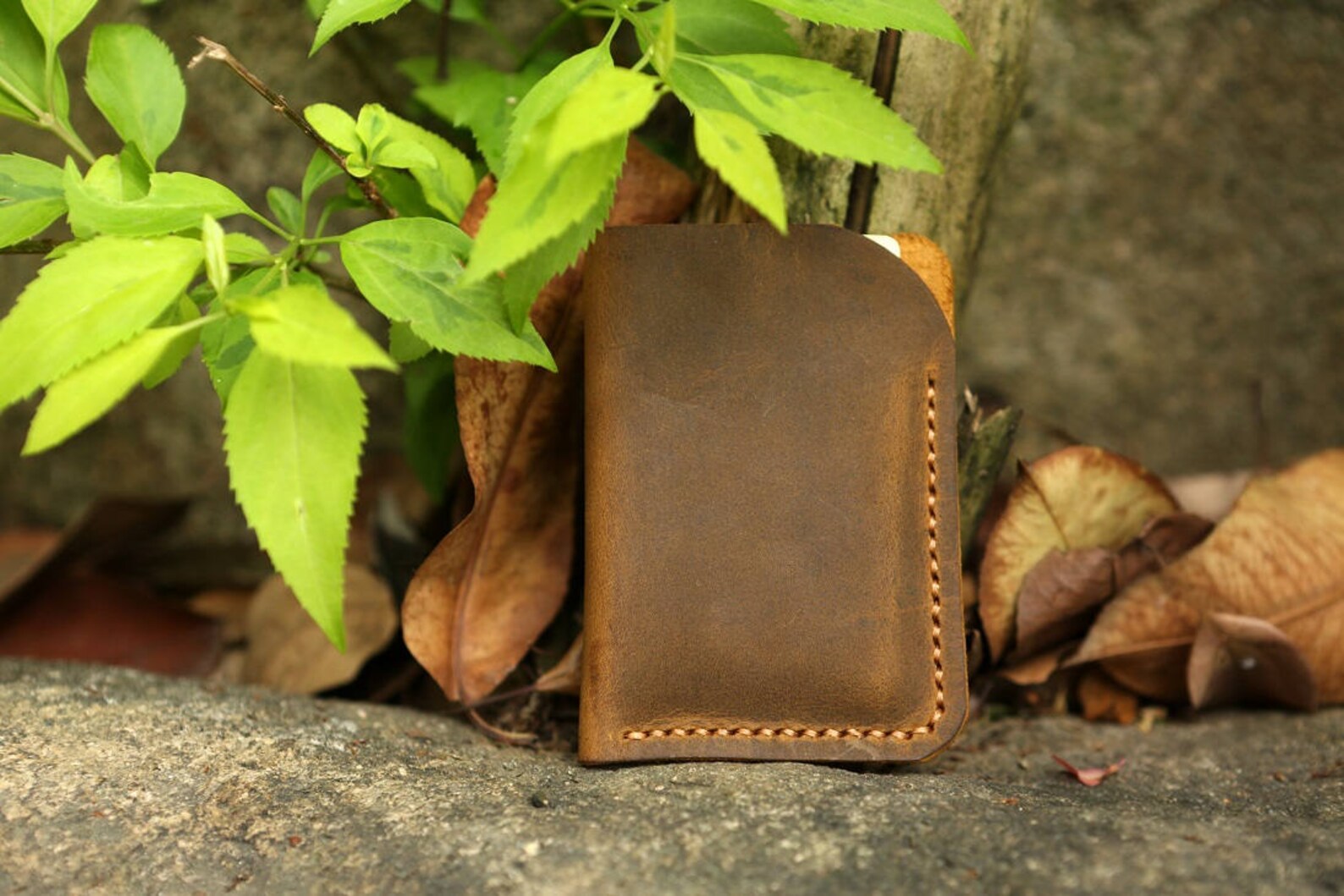 Mini Card Holder Wallet - Slim Leather Credit Card Case, Lizard Texture, 4 Slots