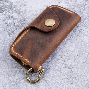 Portafoglio portachiavi in vera pelle rustica invecchiata fatto a mano da uomo, porta carte portachiavi, W08-KB05RS