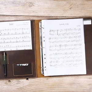Personalized vintage leather sheet music organizer binder image 1