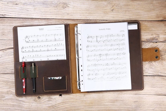 Personalized Vintage Leather Sheet Music Organizer Binder Cover , Full  Grain Leather Concert Choir Music Folder for Band Z05-LMF05S 