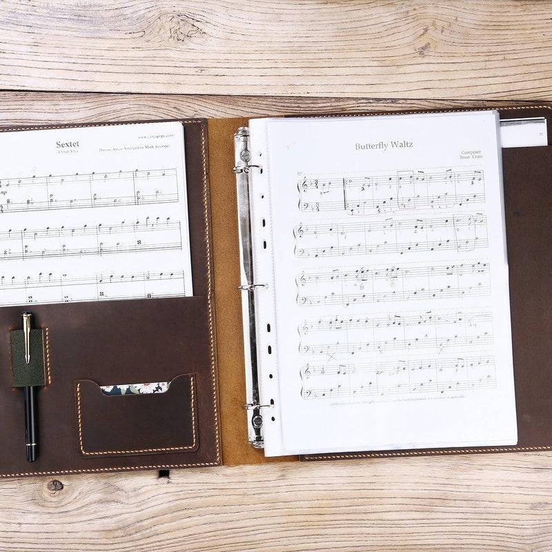 Personalized vintage leather sheet music organizer binder cover , full grain leather concert choir music folder for band Z05-LMF05S