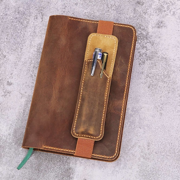 Personalized leather handcrafted pen holder for notebook journal  dual double pen pencil holder for diary V01-P2H5N
