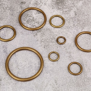 Heavy duty antique solid brass O rings no seam , 1 2 3 inch large metal brass circles craft rings for bag belt crafts H10-ARNS