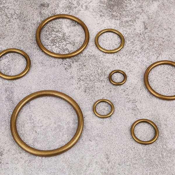 Heavy duty antique solid brass O rings no seam , 1 2 3 inch large metal brass circles craft rings for bag belt crafts H10-ARNS