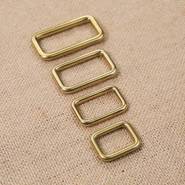 Gold solid brass seamless rectangle ring , weld on brass rectangular ring loop for bag belt loop purse making H09-SBRTR