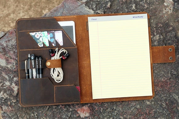 Personalized Vintage Leather Notepad Holder for TOPS Legal Pad Writing Pads  / Leather 8.5 X 11.75 Letter Size Work Portfolio NLZ05TC 