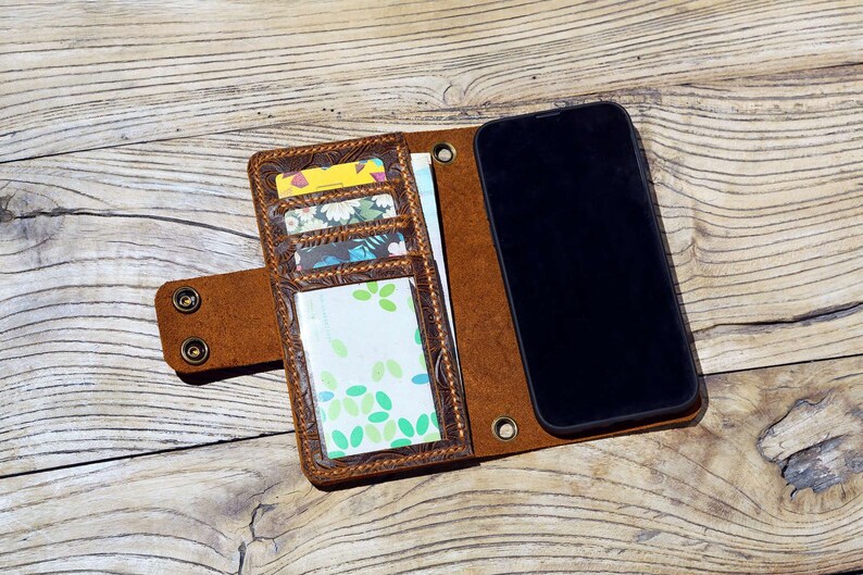 Personalized Crossbody Phone Wallet Tooled Leather Iphone 13 Etsy