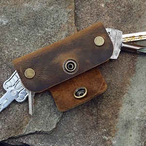 Organiseur de clés en cuir vintage, porte-clés en cuir fin, porte-clés en cuir pour homme, cadeau de garçon d'honneur -KH05S