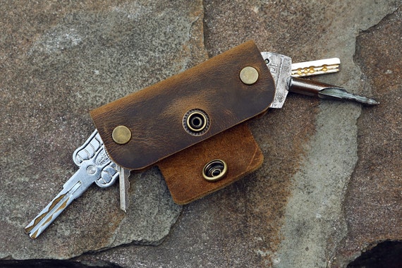 Vintage check leather key holder