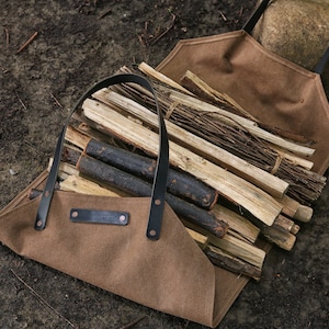 Grand sac de transport de bûches de bois en toile de cuir, porte-bûches en toile cirée, fourre-tout robuste porte-bûches de bois de chauffage W06-LCLC