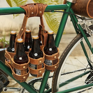 6 Pack Beer Holder For Bike , Leather Bike Beer Holder , Leather Bicycle Beer Carrier , Leather Carrier for bike bicycle W08-L6PCXXS