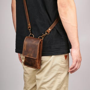 Personalized Leather crossbody Phone bag purse wallet , leather cell Phone smartphone iPhone crossbody bag for men women - X05-L05CPB