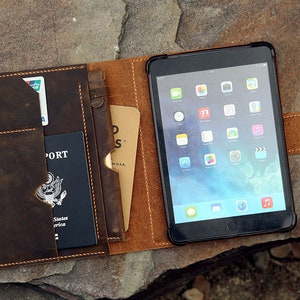 Handmade leather ipad mini 6 5 case with pencil holder custom leather iPad mini 6 5 4 cover portfolio folio case IMXPMC