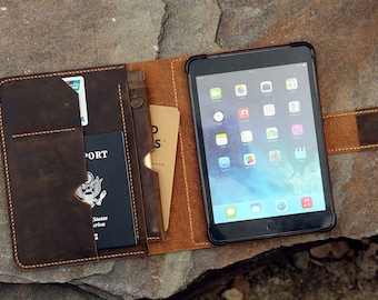 Handgemachte Leder ipad mini 6 5 Hülle mit Stiftehalter custom Leder iPad mini 6 5 4 Cover Portfolio Folio Case IMXPMC