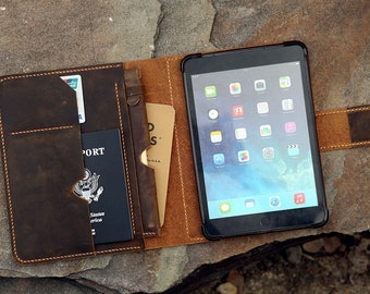 Handmade leather ipad mini 7 6 5 case with pencil holder custom leather iPad mini 7 6 5 cover portfolio folio case IMXPMC