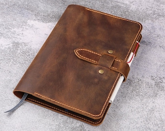 Handmade Distressed Leather A5 Planner Cover with Pockets – Full Grain Leather Journal Case Organizer U09-NLA55TC