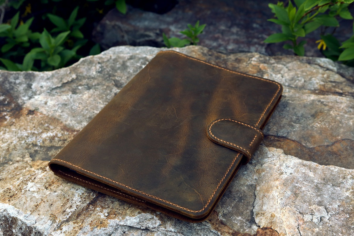 Vintage distressed leather iPad stand cover for 2025 iPad Air 11 13 inch, leather iPad Pro 12.9 organizer case  IXPMC