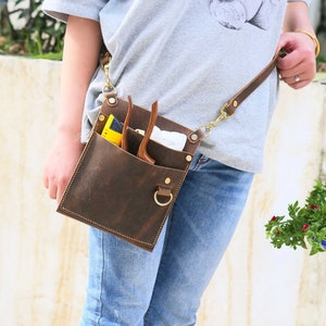 Personalized vintage leather florist garden tool belt , slim small leather gardening belt holster, florist gift Z07-L05FBS