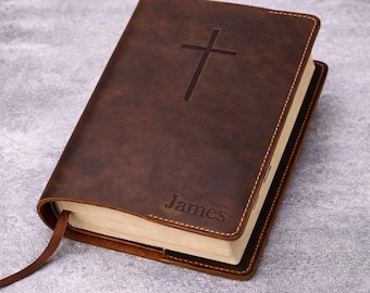 KJV Bible Cover Case with Cross, Custom leather holy bible book cover case christian gifts for men women T02-LBC05S