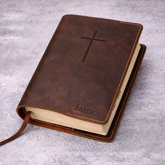 KJV Bible Cover Case with Cross, Custom leather holy bible book cover case christian gifts for men women T02-LBC05S