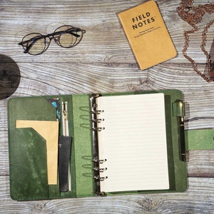 Retro Grün Veg Tan Leder Notizbuch, nachfüllbares Lederbuch, Leder Organizer X08-NBA5X1TB