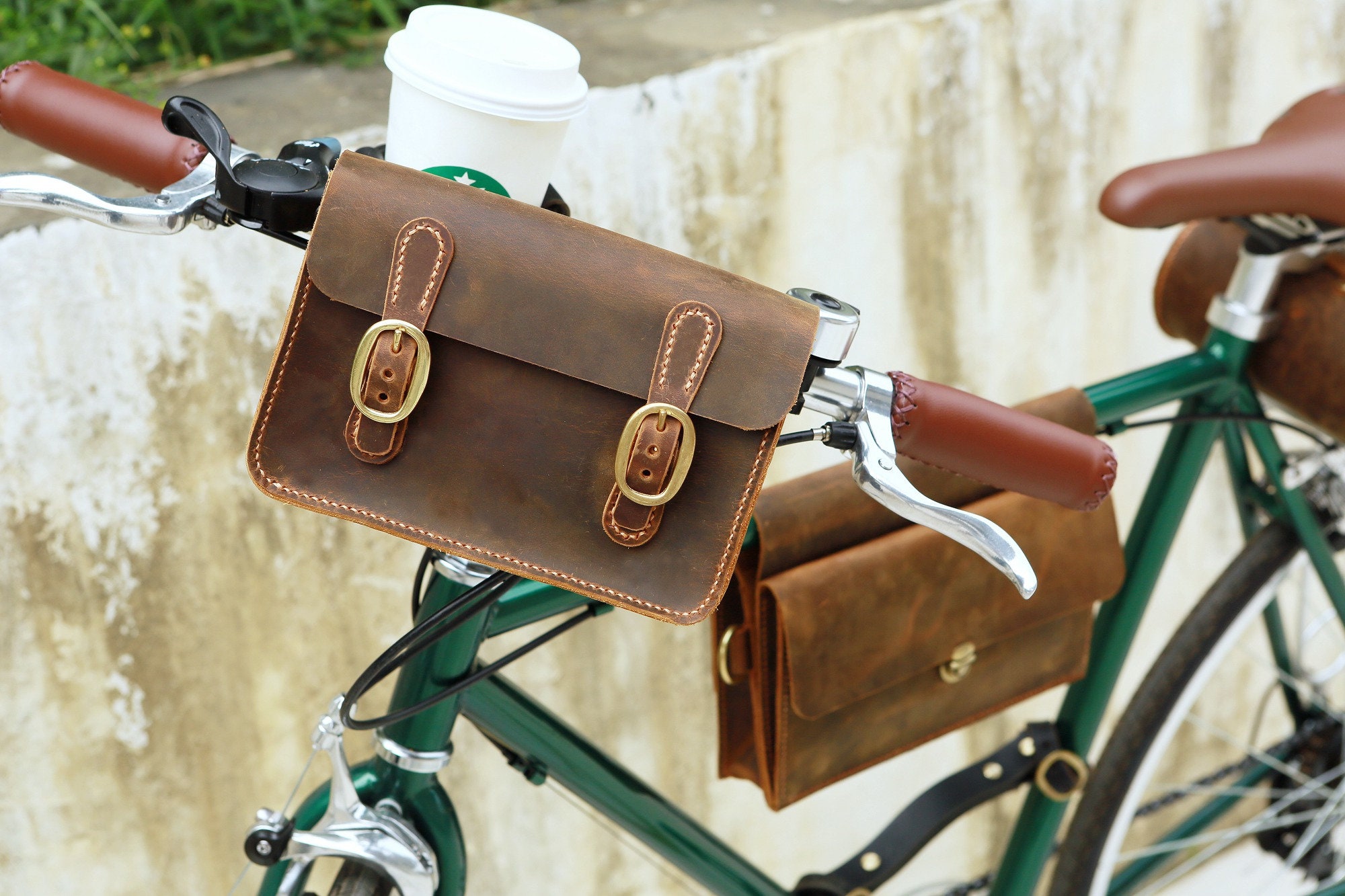 Sac de guidon de vélo en cuir vintage , sacs pour guidon de vélo , cadeaux  pour cyclistes X08LHBB -  France