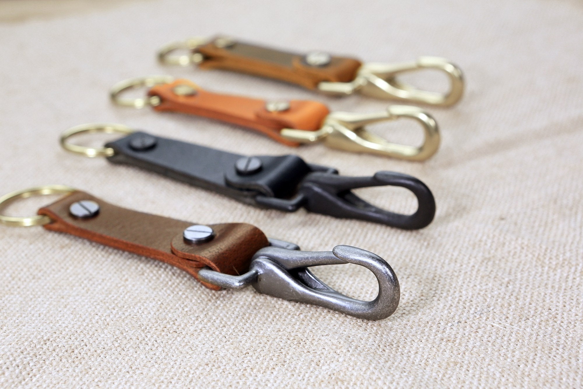 Heavy Duty Leather Keychain Clip Hook , Personalized Black