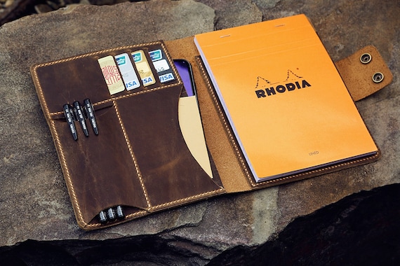 Bloc-notes personnalisé en cuir véritable pour carnet rhodia n 16 A5 taille  NA505RAC -  France