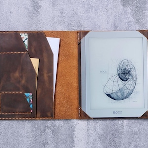 Funda de piel hecha a mano para Onyx Boox Note Air4 Air5 C Boox Tab Ultra - Cosida a mano, personalizada, con ranuras para tarjetas, N03-LOBN05N