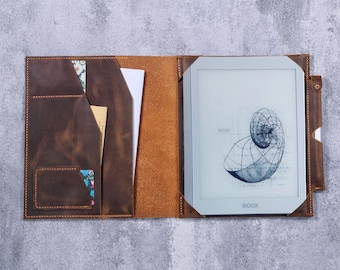 Handmade Leather Folio Cover for Onyx Boox Note Air4 Air5 C Boox Tab Ultra - Hand-Stitched, Personalized Cover, Card Slots,  N03-LOBN05N