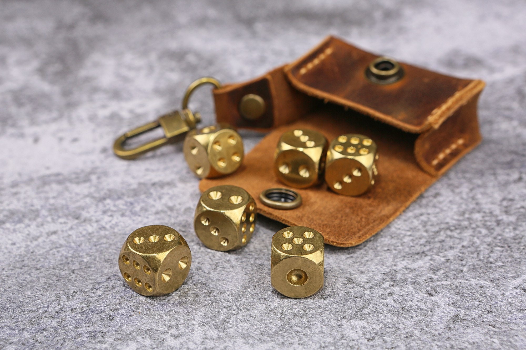 Personalized Leather Case With 6 Dice , Rustic Leather Dice