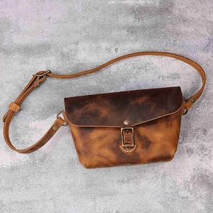 sac banane vintage rustique à bandoulière en cuir véritable, sac banane de créateur en cuir pour homme, petit sac à bandoulière V02-LFPB